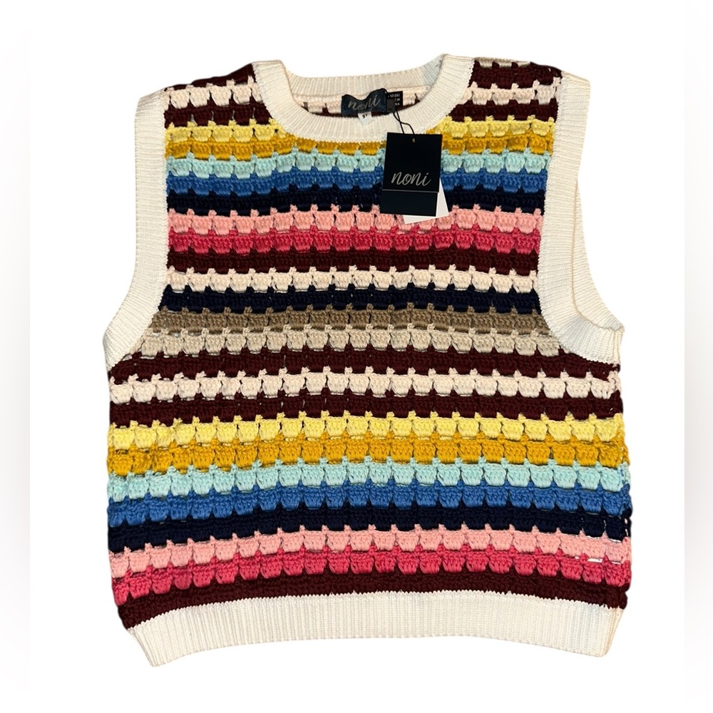 Noni Colorful Striped Crochet Knit Tank Vest TEEN Size NWT